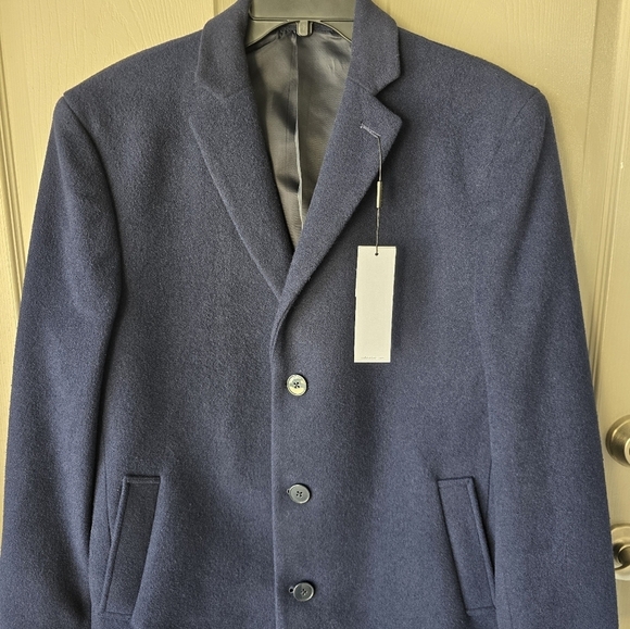 $395 Calvin Klein Long Coat 40 Mens Prosper Blue Wool Blend Heavy Old Money - Picture 3 of 16